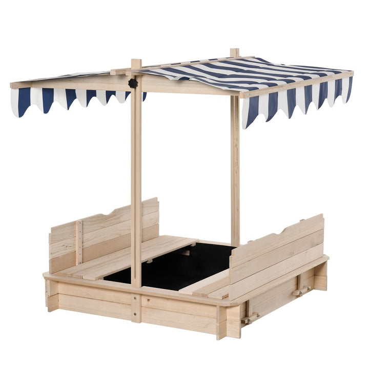 S0671078944 - Wooden Lined Sandbox with Benches and Folding Canopy Lid - Coa Living