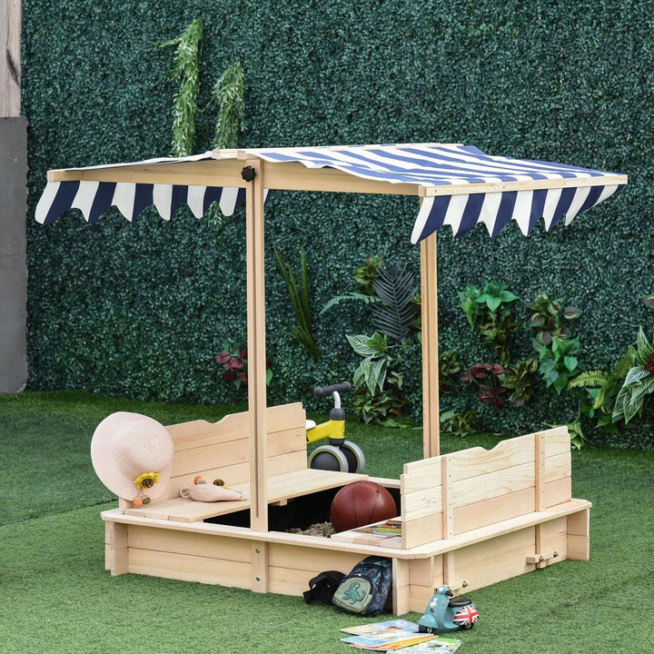 S0671078944 - Wooden Lined Sandbox with Benches and Folding Canopy Lid - Coa Living