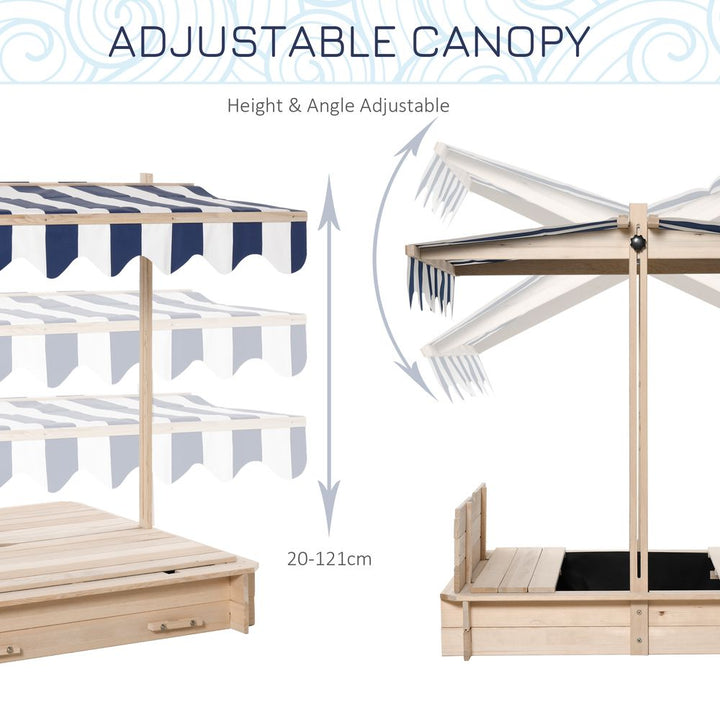 S0671078944 - Wooden Lined Sandbox with Benches and Folding Canopy Lid - Coa Living