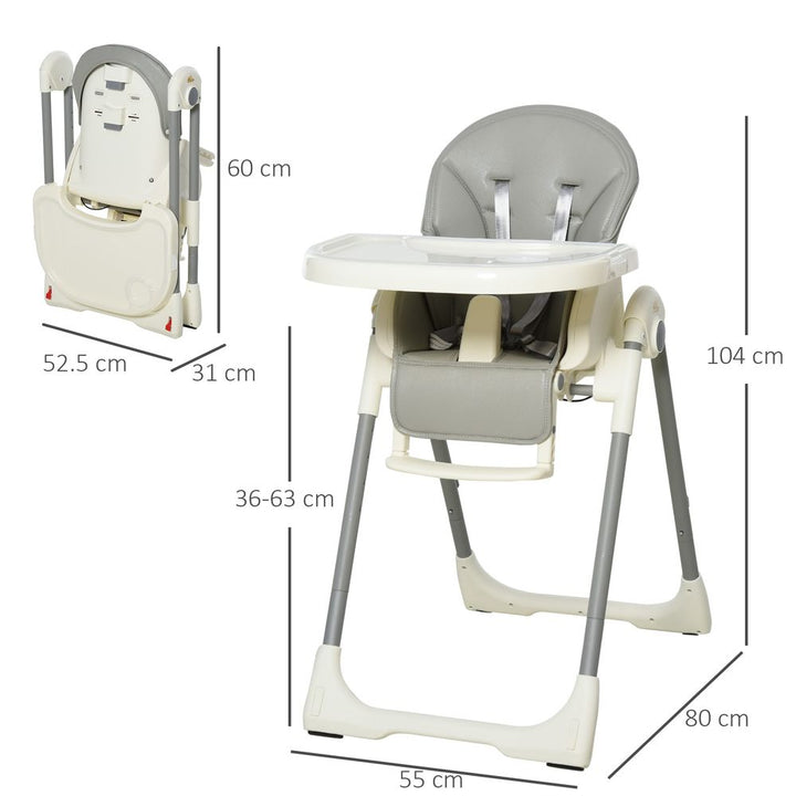 S0671079252 - Fully Collapsible and Adjustable High Chair with Tray, 5-Point Harness and Footrest - Coa Living