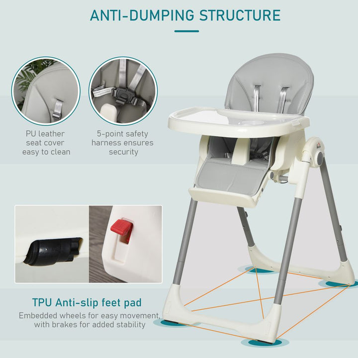 S0671079252 - Fully Collapsible and Adjustable High Chair with Tray, 5-Point Harness and Footrest - Coa Living