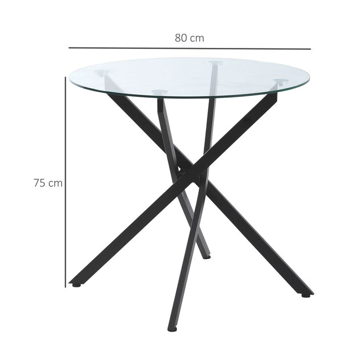 S0671080074 - Ella 80cm Round Clear Glass Dining table with Black Metal Legs - Coa Living