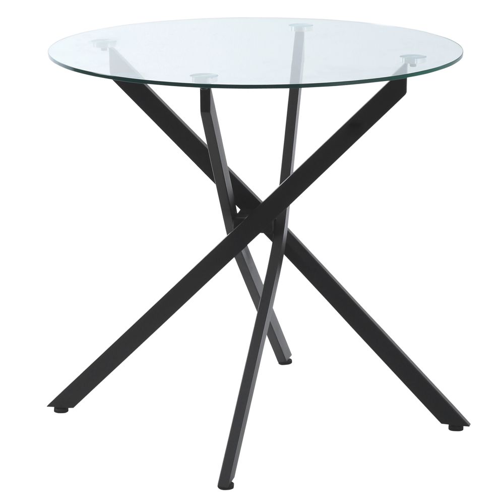 S0671080074 - Ella 80cm Round Clear Glass Dining table with Black Metal Legs - Coa Living