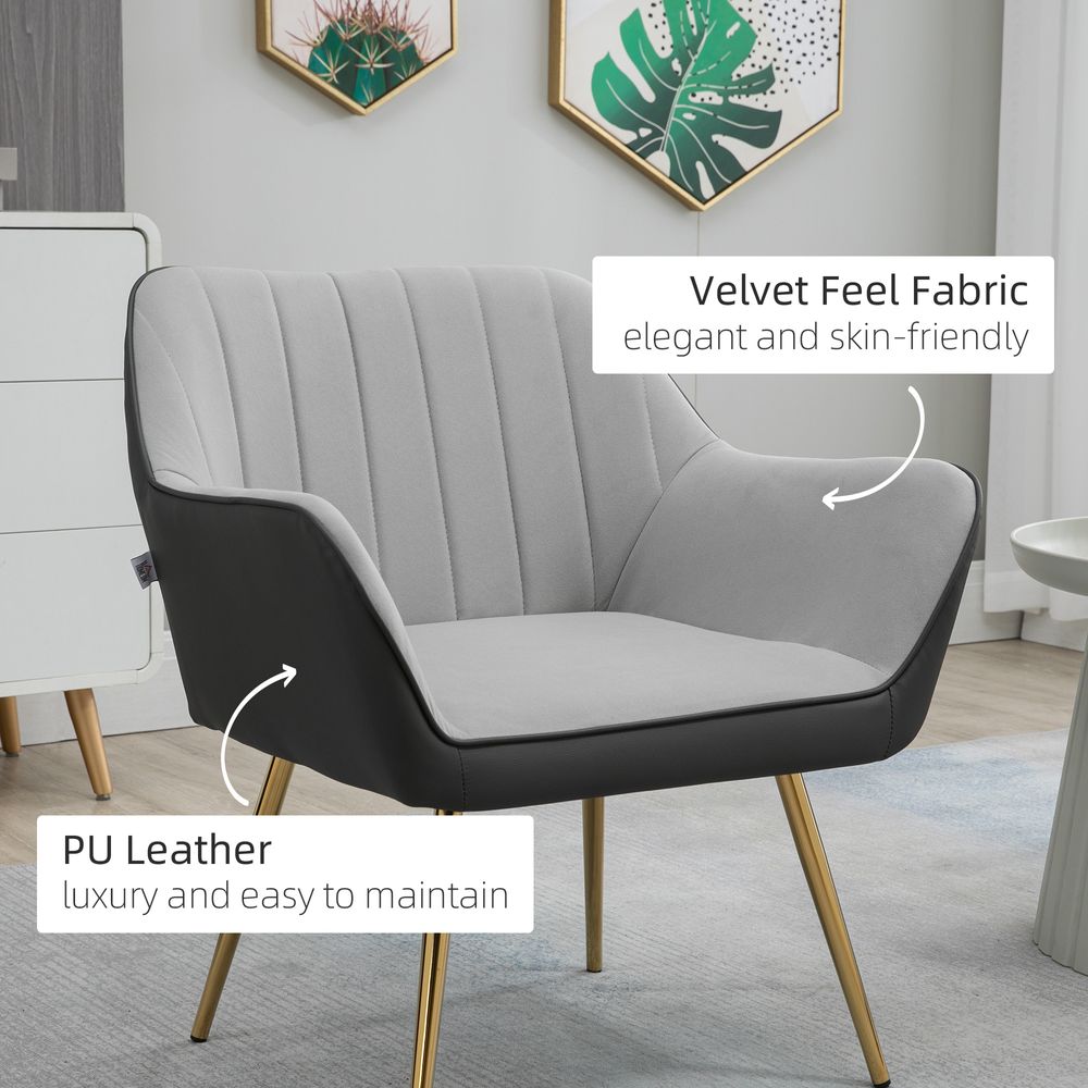 S0671080157 - Sofia Grey PU Leather and Velvet Accent Chair with Gold Effect Steel Legs - Coa Living