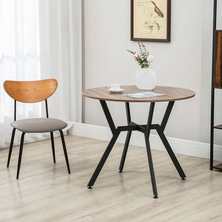 S0671097252 - Mette Round Industrial Dining Table with Wooden Top and Steel Legs - Coa Living