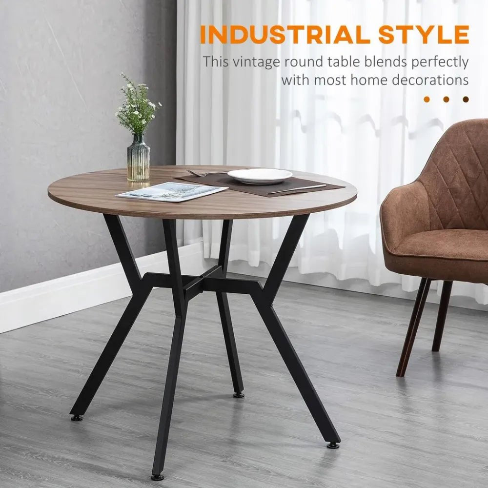 S0671097252 - Mette Round Industrial Dining Table with Wooden Top and Steel Legs - Coa Living