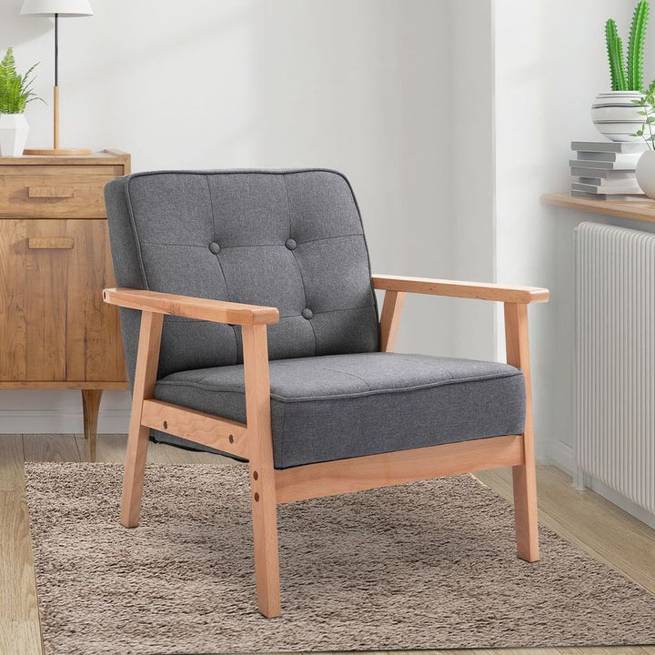 S0671114480 - Clementine Accent Armchair with Beech Frame in Linen Grey - Coa Living