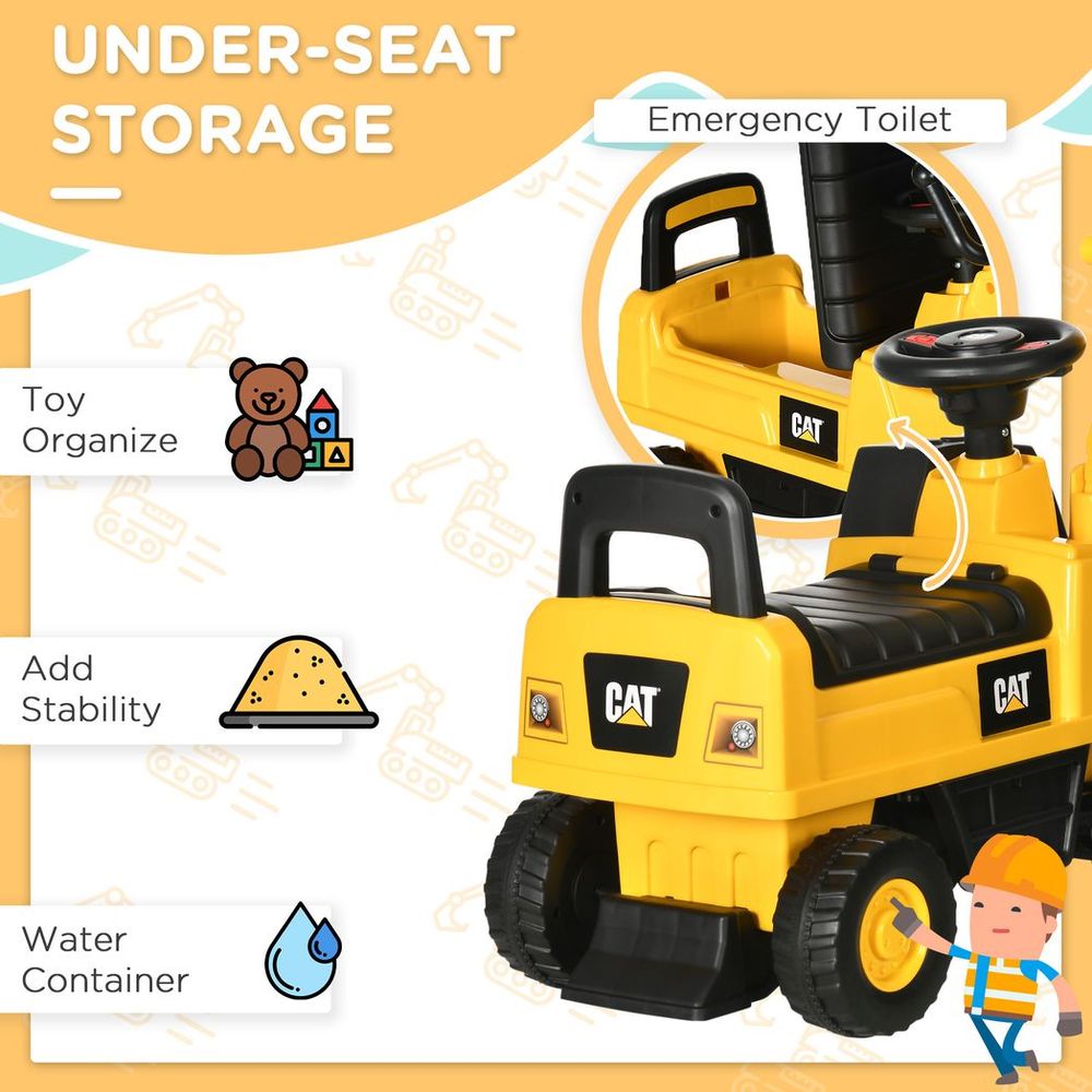 S0671114588 - CAT Licensed Toddler Ride-on Push Along Digger with Storage Seat - Coa Living