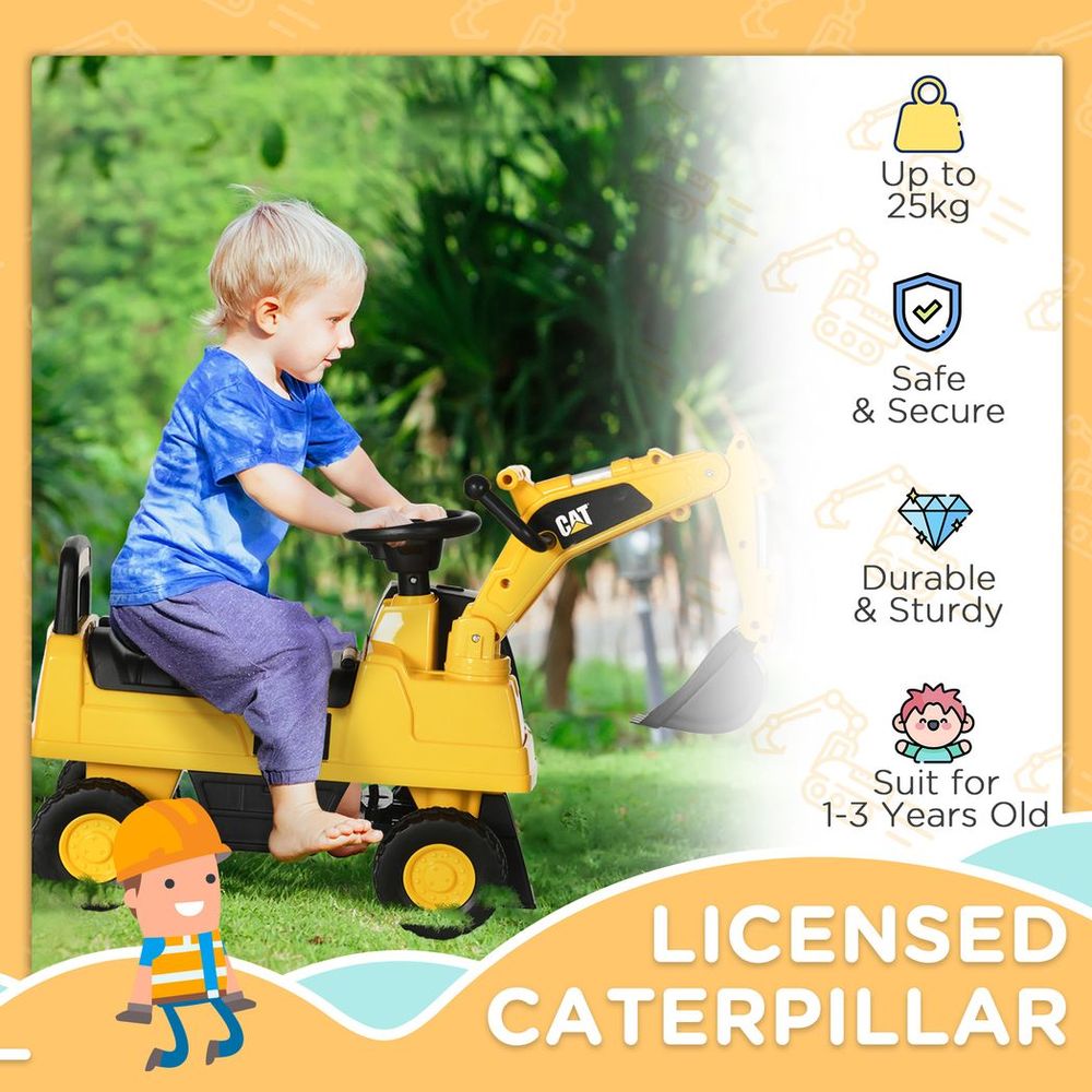 S0671114588 - CAT Licensed Toddler Ride-on Push Along Digger with Storage Seat - Coa Living