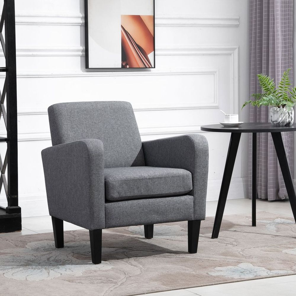 S0671114606 - Emily Linen Modern Curved Accent Armchair with Wooden Legs in Grey - Coa Living