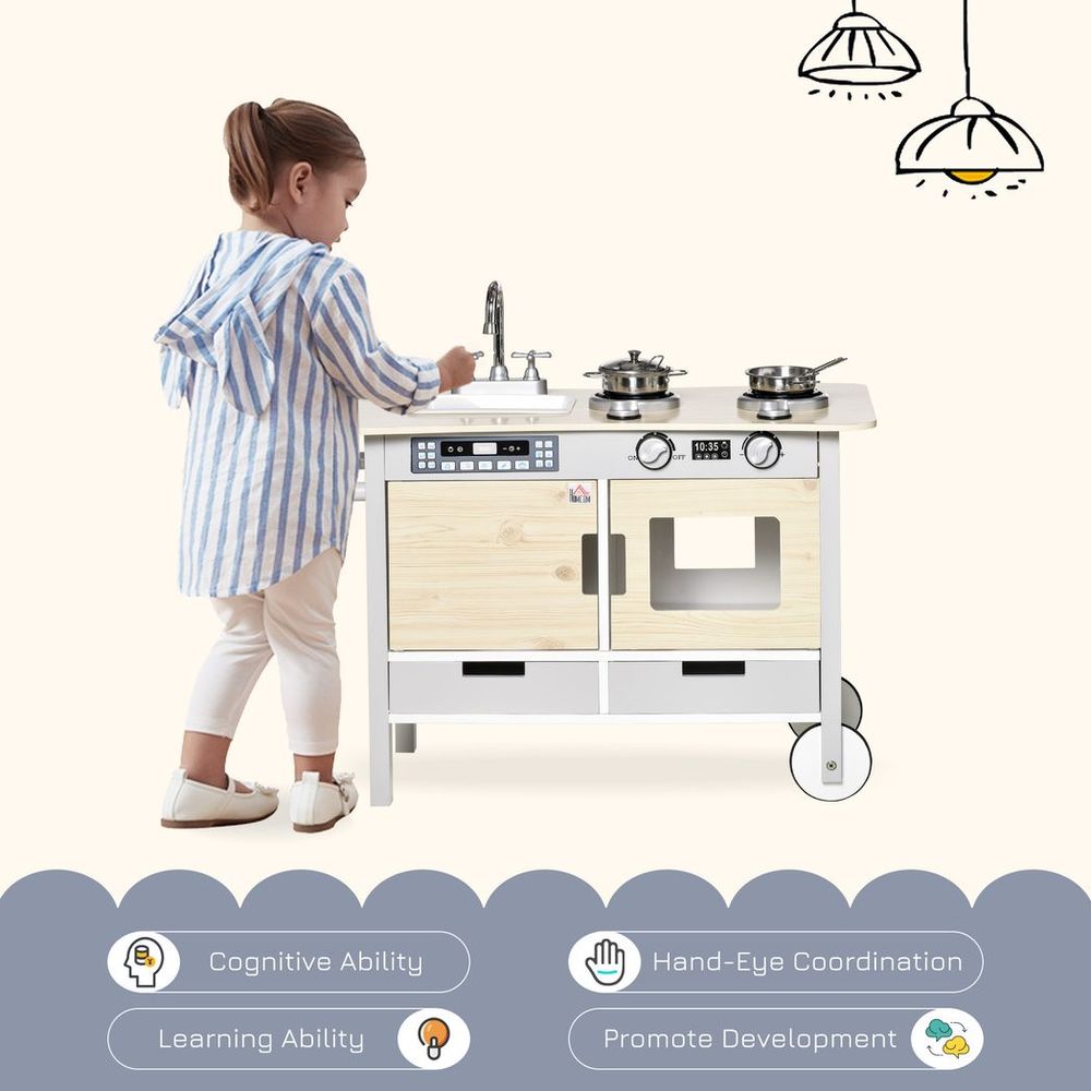 S0671148710 - Wooden Kitchen Playset with Interactive Features and 5 Accessories - Coa Living