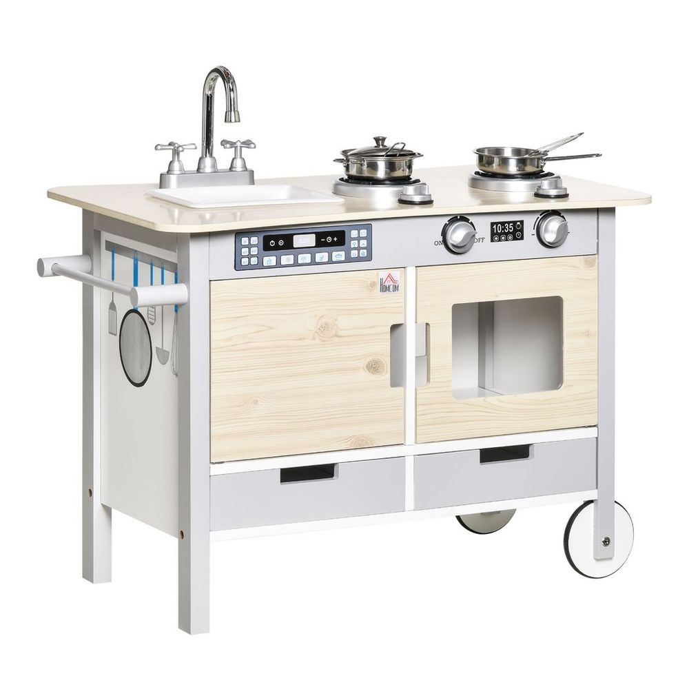 S0671148710 - Wooden Kitchen Playset with Interactive Features and 5 Accessories - Coa Living