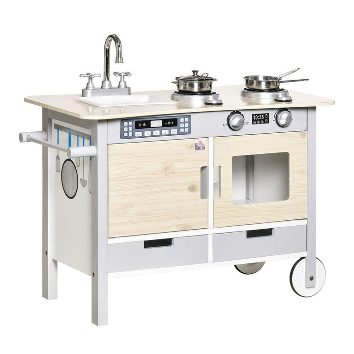 S0671148710 - Wooden Kitchen Playset with Interactive Features and 5 Accessories - Coa Living