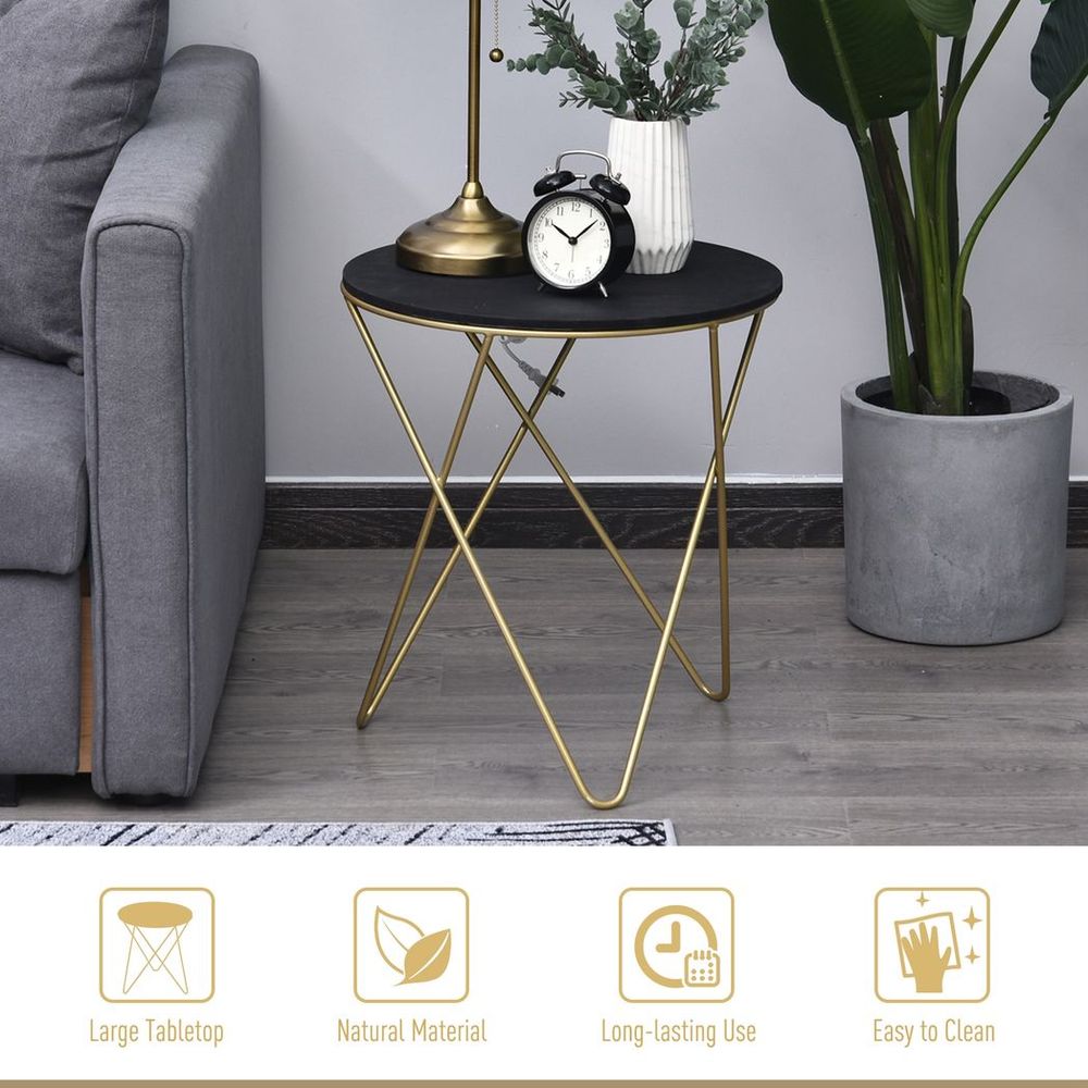 S0671149223 - Theodore Round Black and gold Coffee Table with Angled Hairpin Legs - Coa Living