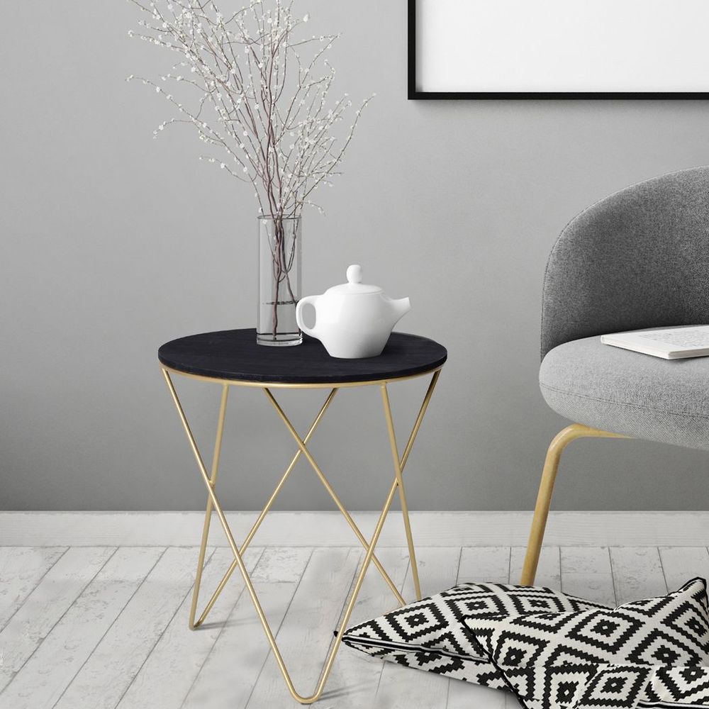 S0671149223 - Theodore Round Black and gold Coffee Table with Angled Hairpin Legs - Coa Living