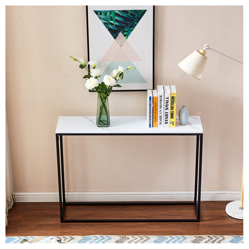 S0671266992 - Lucia White Marble Effect Console Table with Black Frame - Coa Living