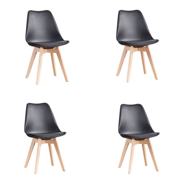 S0671293654 - Bjerg Set of 4 Scandi Style Dining Chairs with Beech Wood Legs in Black - Coa Living