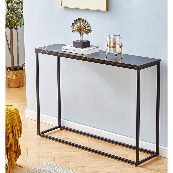 S0671294176 - Adriana Brown Marble Effect Console Table with Black Frame - Coa Living