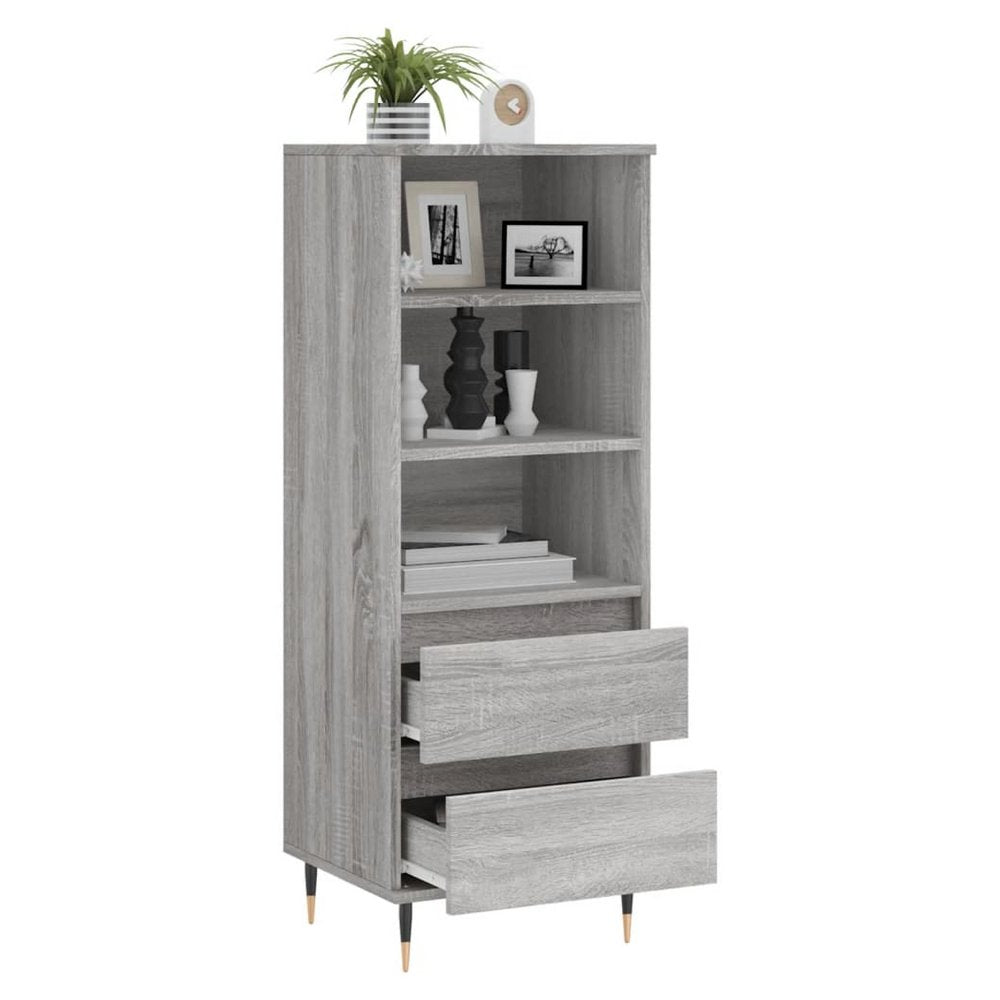 S0671359179 - Grigio Grey Wood Grain Highboard Tall Sideboard Bookshelf with Drawers - Coa Living