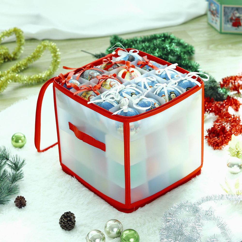 S067906579 - Christmas Tree Bauble Storage Box 64 Sections with Zip and Handle - Coa Living