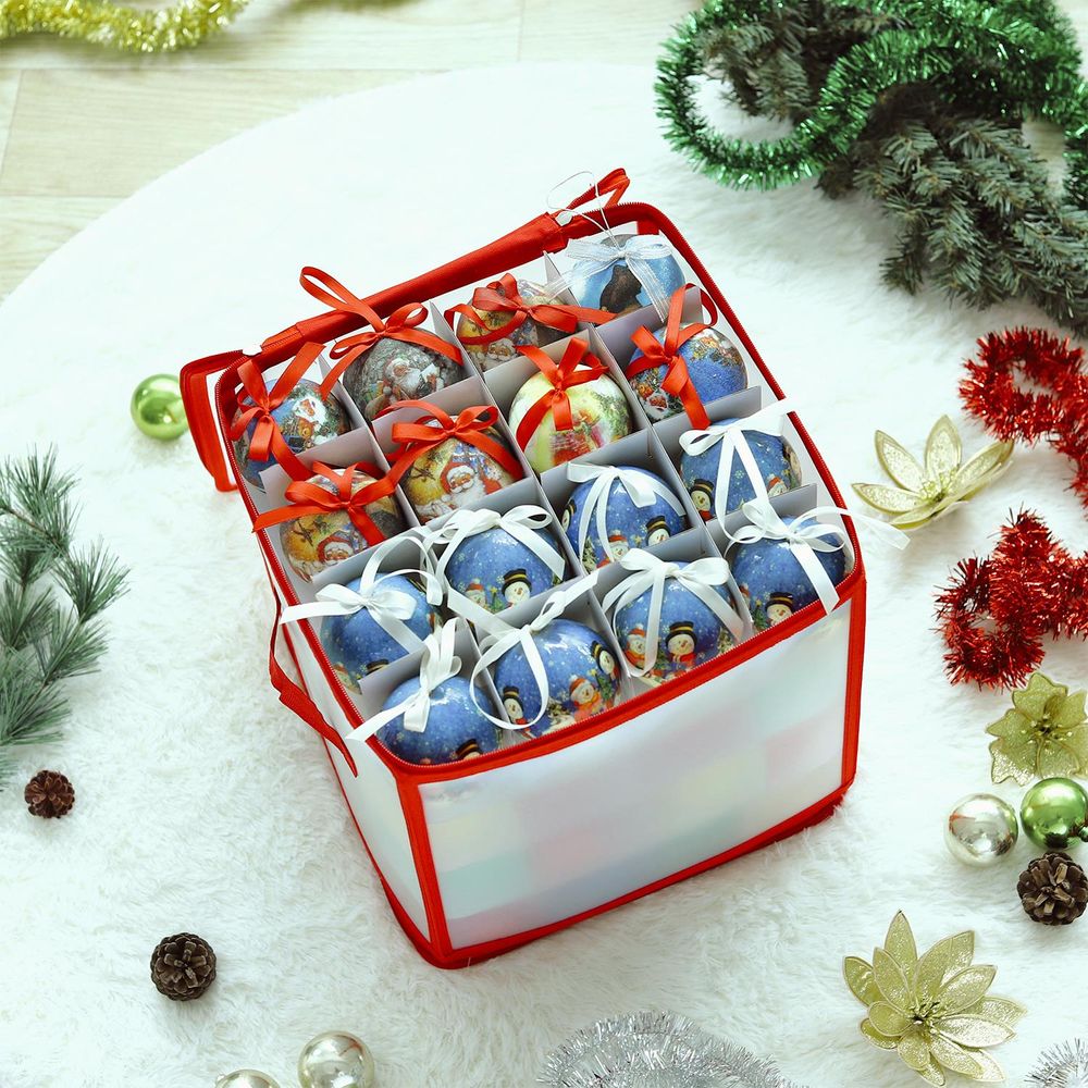 S067906579 - Christmas Tree Bauble Storage Box 64 Sections with Zip and Handle - Coa Living