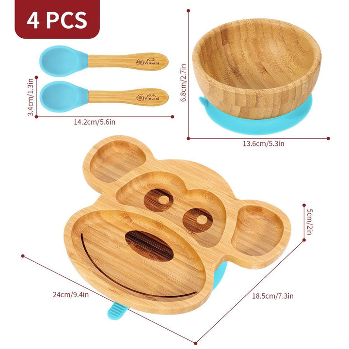 S067936036 - Bamboo Suction Base Plate and Bowl Set with Spoons in a Monkey Shape - Coa Living