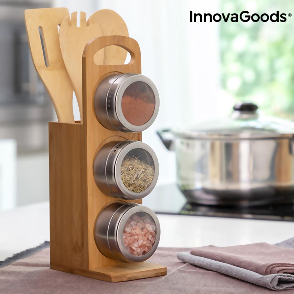 S069601238 - Bamsa 7 Piece Bamboo Utensil Set with Magnetic Spice Tins - Coa Living