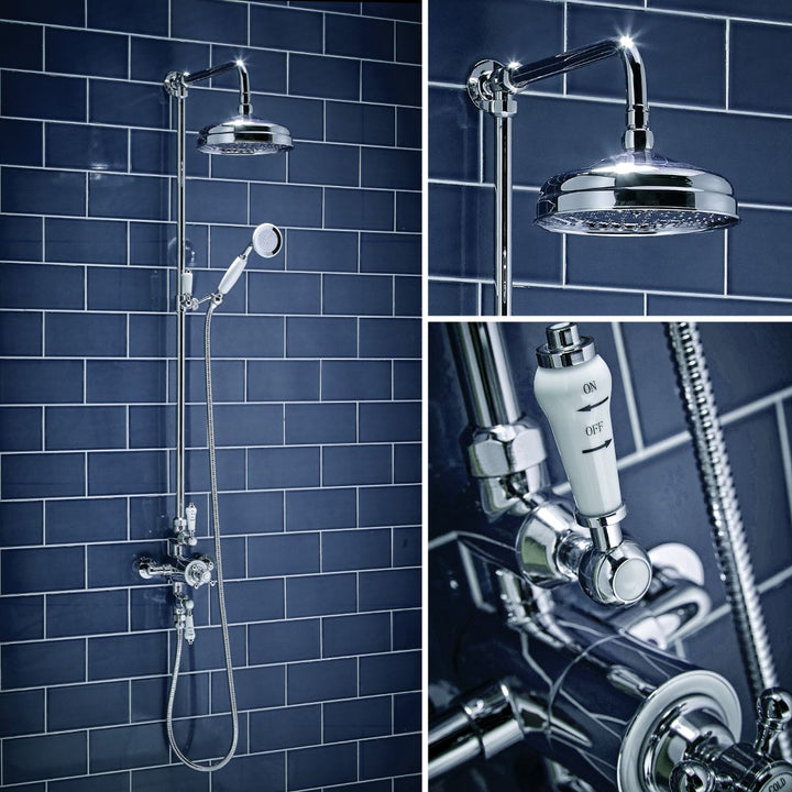 SHOWER007 - Harrogate Traditional Thermostatic Rigid Riser Shower Kit in Chrome - Coa Living