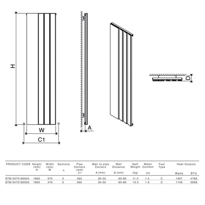 STP 0470180005 PLS - Carisa Step Central Heating Radiator with Mirror in Polished Anodised Aluminium - Coa Living