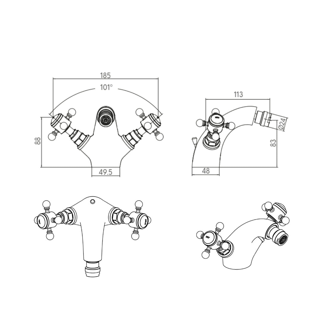 TAP196 - Harrogate Bidet Mixer Tap in Chrome - Coa Living