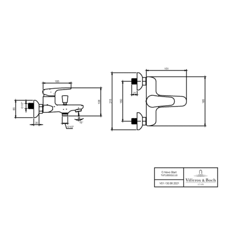 TVT10550111061 - TVT10550111061 Villeroy & Boch O.Novo Start Single-Lever Bath Shower Mixer in Chrome - Coa Living