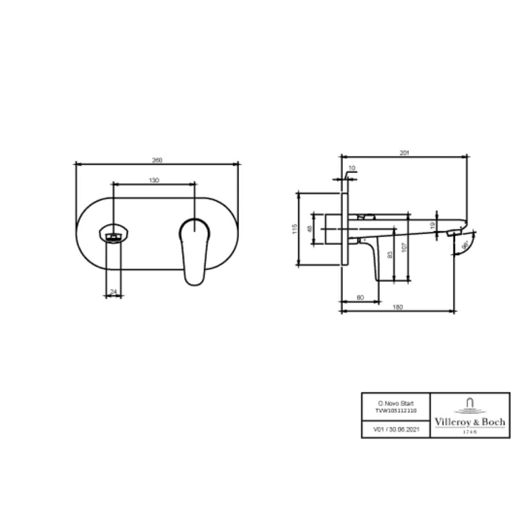 TVW10511211061 - TVW10511211061 Villeroy & Boch O.Novo Start Wall-Mounted Single-Lever Basin Mixer in Chrome - Coa Living