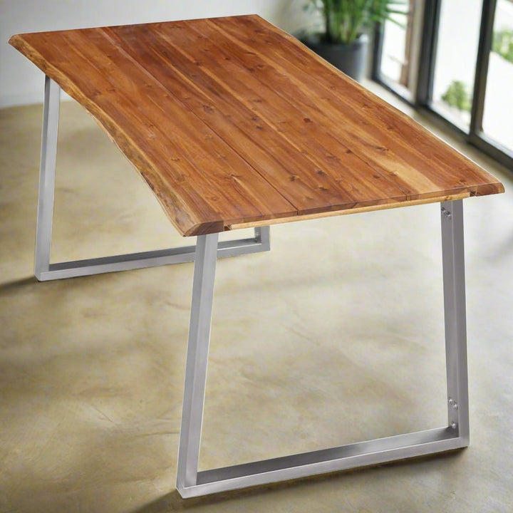 V0671199263 - Alicia Solid Acacia Wood and Stainless Steel Dining Table in 3 Sizes - Coa Living