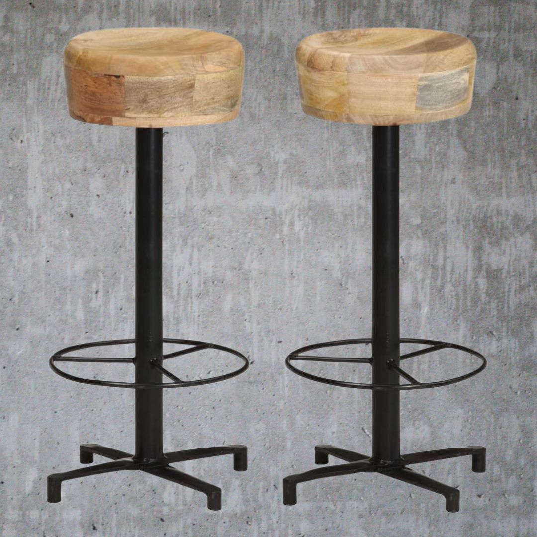 V069823231 - Legno Industrial Style Mango Wood Set of 2 Bar Stools 3 Sizes - Coa Living