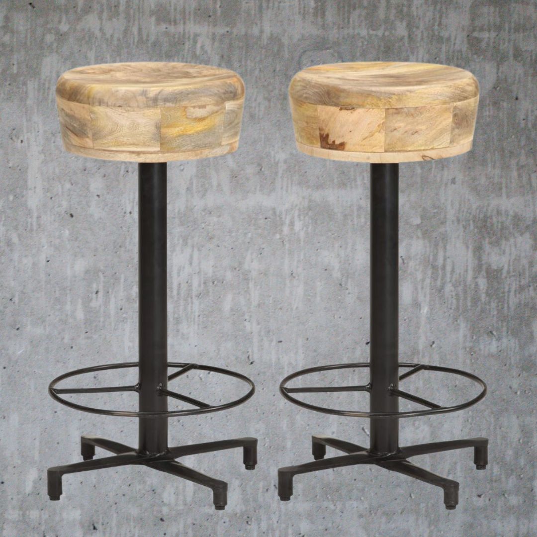 V069823232 - Legno Industrial Style Mango Wood Set of 2 Bar Stools 3 Sizes - Coa Living