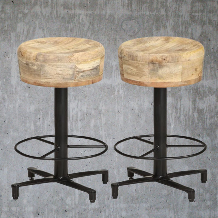 V069823233 - Legno Industrial Style Mango Wood Set of 2 Bar Stools 3 Sizes - Coa Living