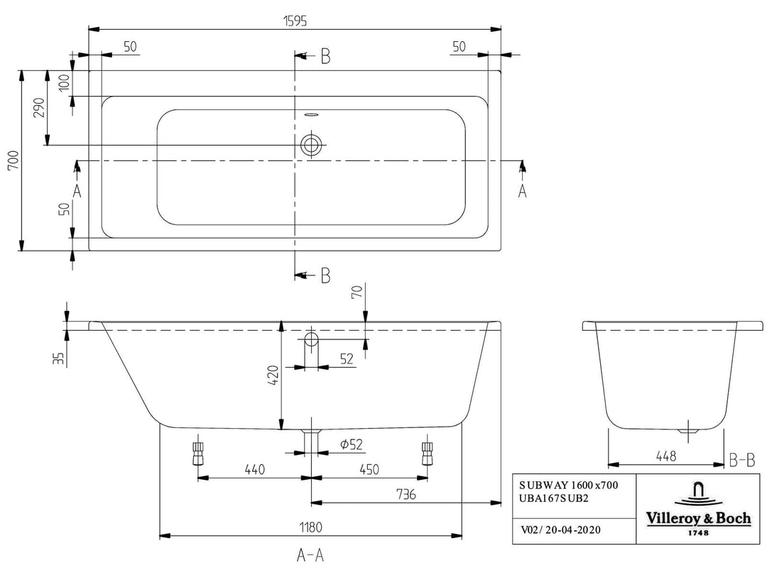 VBP-23-0220 - Villeroy and Boch Subway Duo Double Ended Rectangular Bath - Coa Living