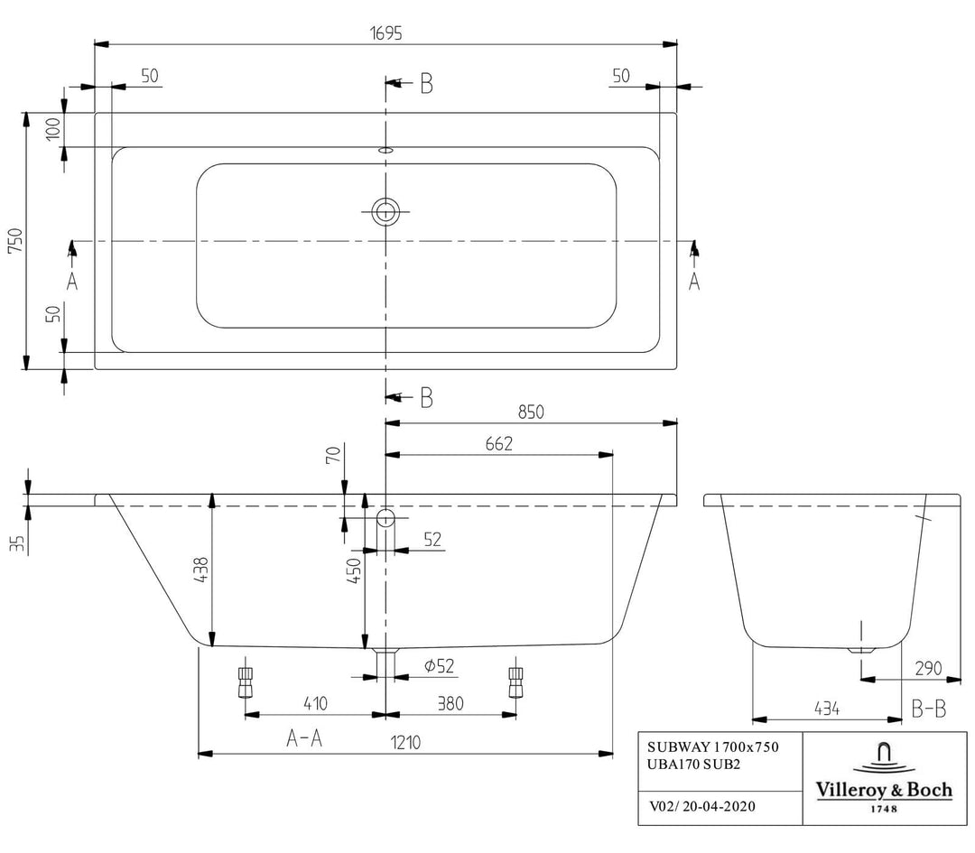 VBP-23-0220 - Villeroy and Boch Subway Duo Double Ended Rectangular Bath - Coa Living